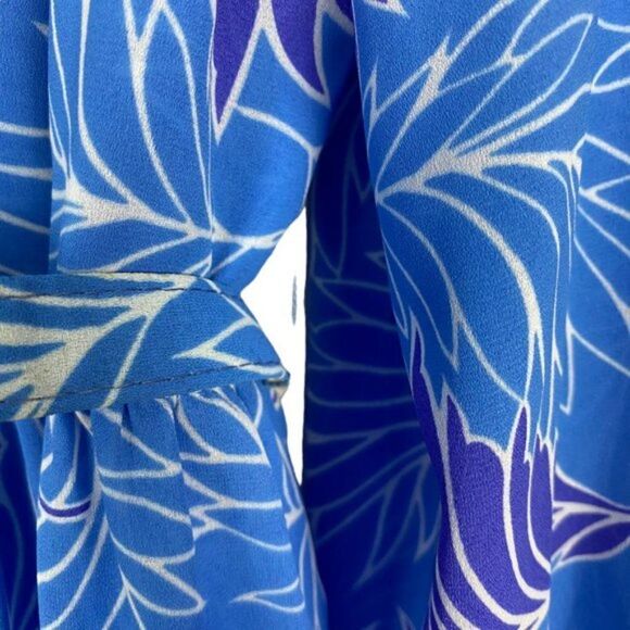 MISSY HOUSE Vintage Blue Floral Hibiscus Pleated Front Belted Dress US 17-18 - Picture 10 of 14